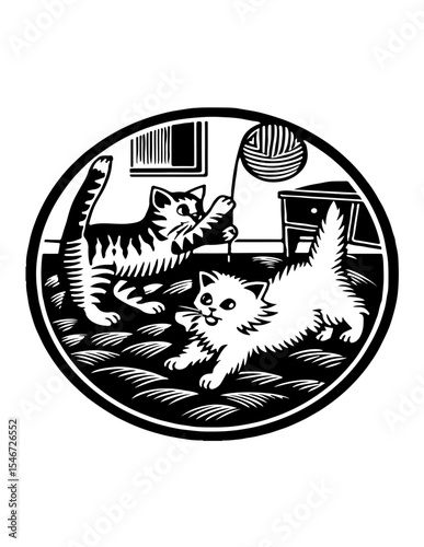a cute little kittens play together with skein 
