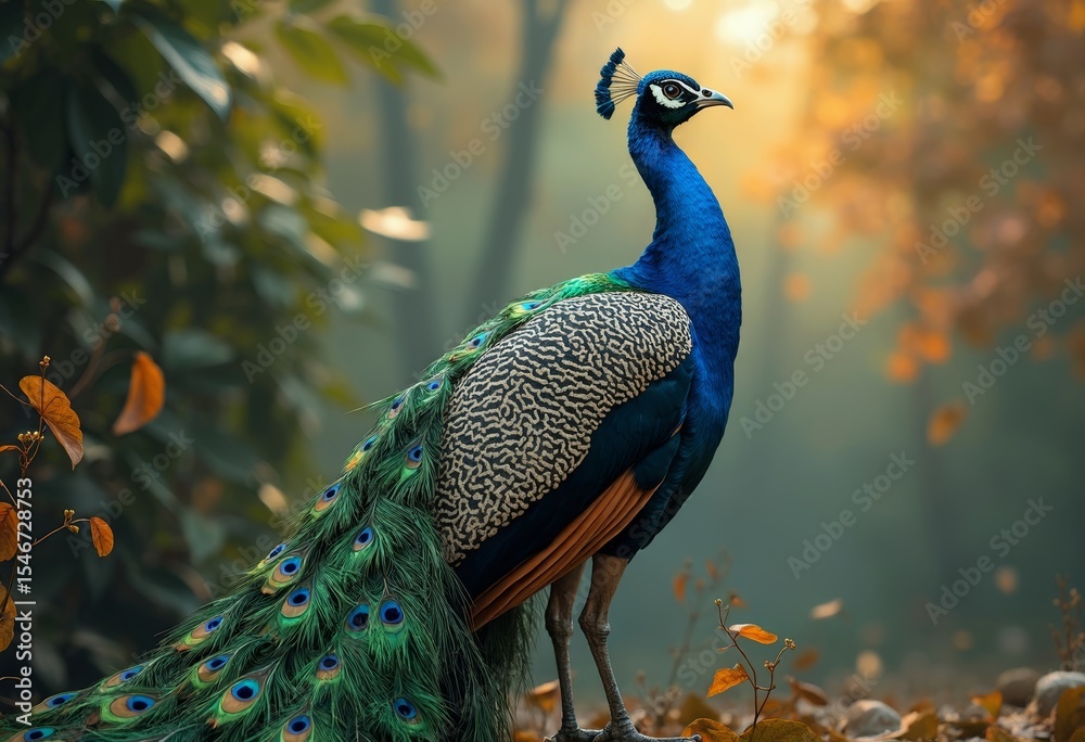 Fototapeta Peacock strolling in natural scenes