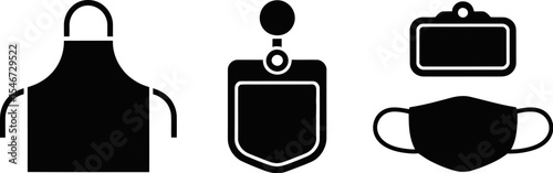 Vector icons of apron name tag face mask and badge for restaurant or food service safety protocol editable stock vector illustration