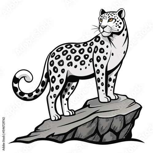 "Black and White Cheetah Illustration Standing on Rock"

