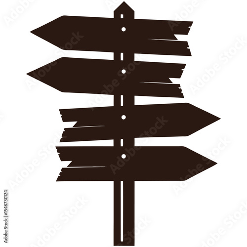 A rustic wooden sign with multiple arrows pointing in different directions isolated on white background