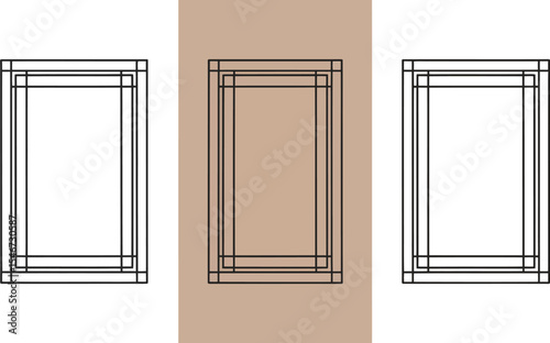 A set of isolated wooden type mock up frames with an empty picture frame, perfect for home interior design or a vintage illustration
