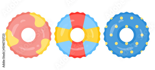 Summer swim ring. Cute swimming tire tube. Floating rubber. Colorfull pool float illustration