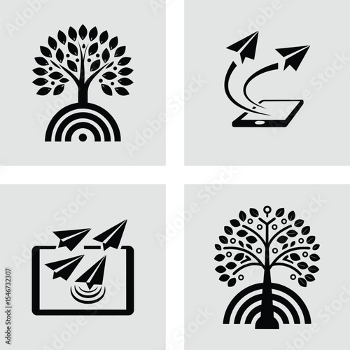 Growth, Networking, and Communication  Modern Business Icons