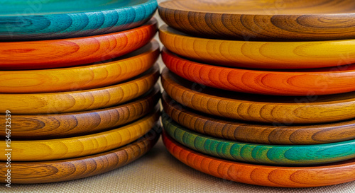 Colorful stack of wooden plates