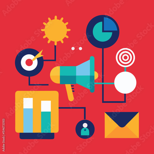 Marketing icon with digital symbols