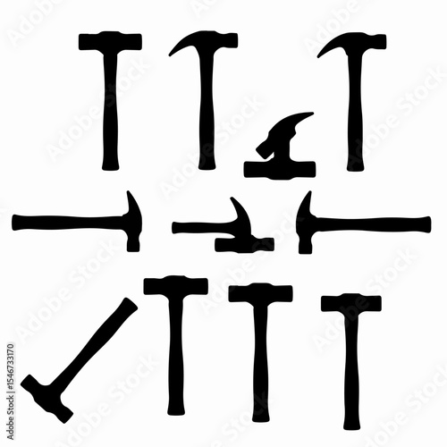 Black hammer tool silhouette set isolated collection