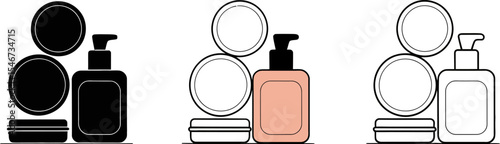 Illustrated skincare products set with spray bottle and cream jars for beauty routine concept art editable stock vector illustration