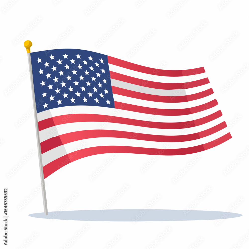 Fototapeta premium A Bold Vector Illustration of the American Flag Featuring the Iconic Stars and Stripes in Red, White, and Blue with Clean Lines, Scalable Format, and a Powerful Symbol of Freedom and National Identity