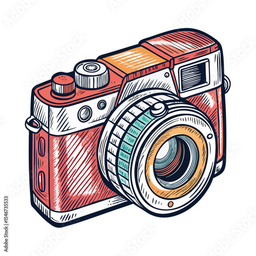 A vintage camera isolated on white background showcases retro photography equipment with a classic lens and design for capturing images