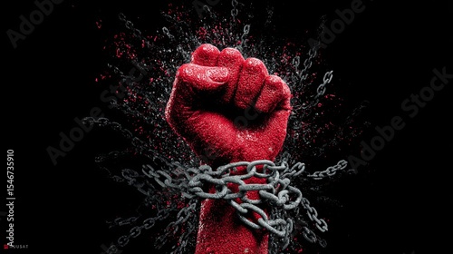 Powerful Red Fist with Chains Artistic Representation