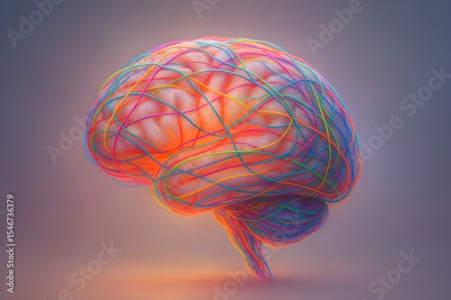 Glowing Human Brain Wrapped in Colorful Threads Representing Neurodiversity


