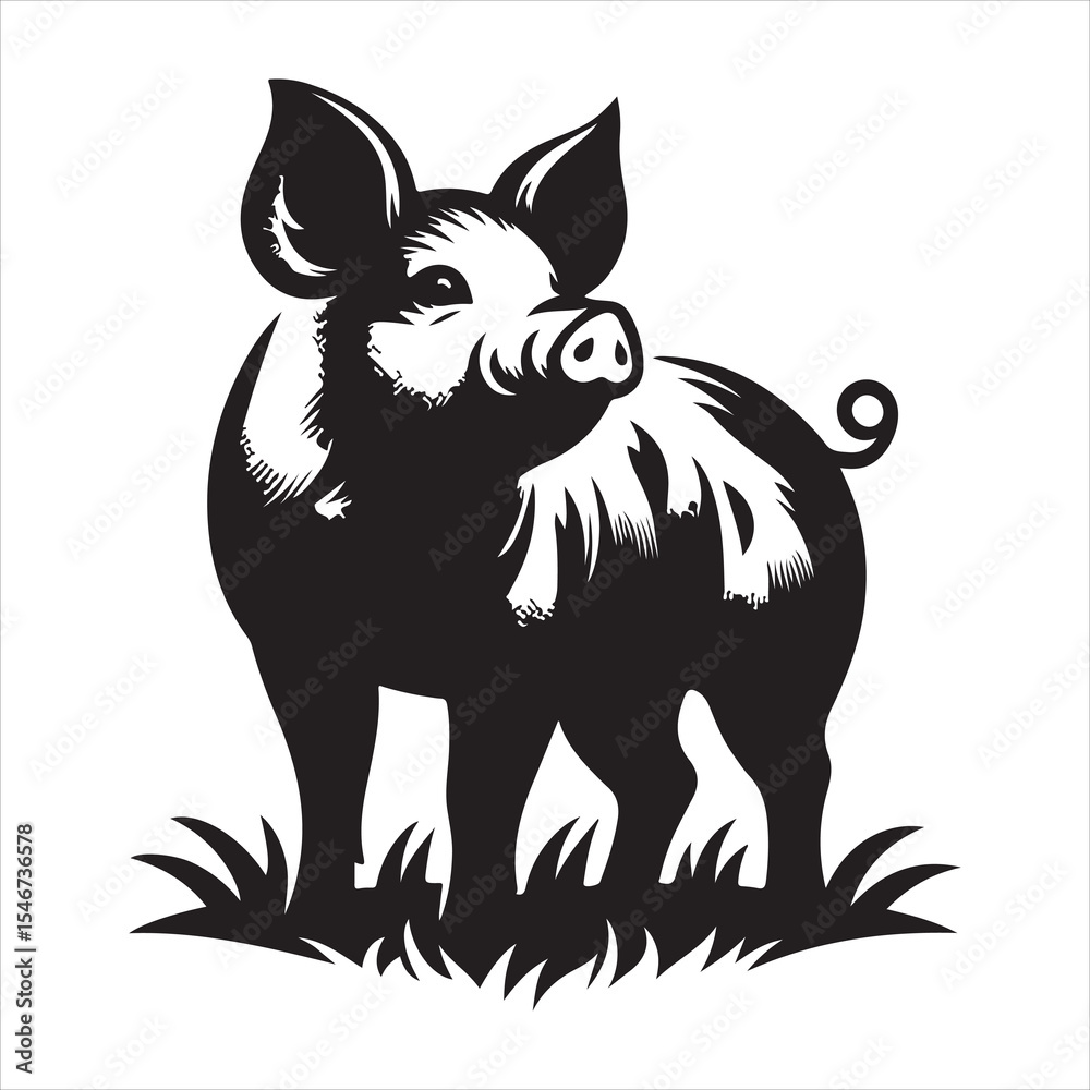 Fototapeta premium Silhouette vector of a pig standing on a white background