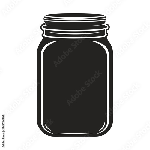An empty mason jar silhouette isolated on white background for storage and preservation