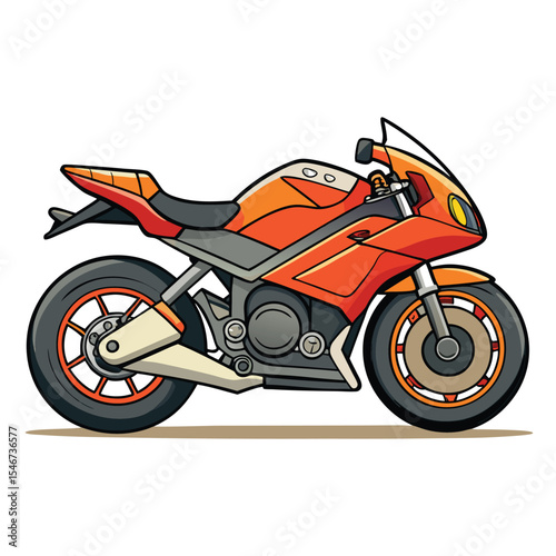 An orange motorcycle is isolated on white background with a sleek design and sporty aesthetic perfect for transportation and recreational riding