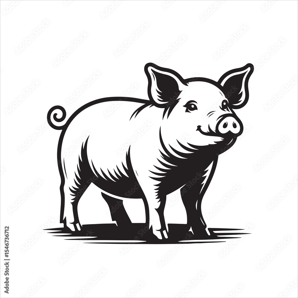 Fototapeta premium Silhouette vector of a pig standing on a white background