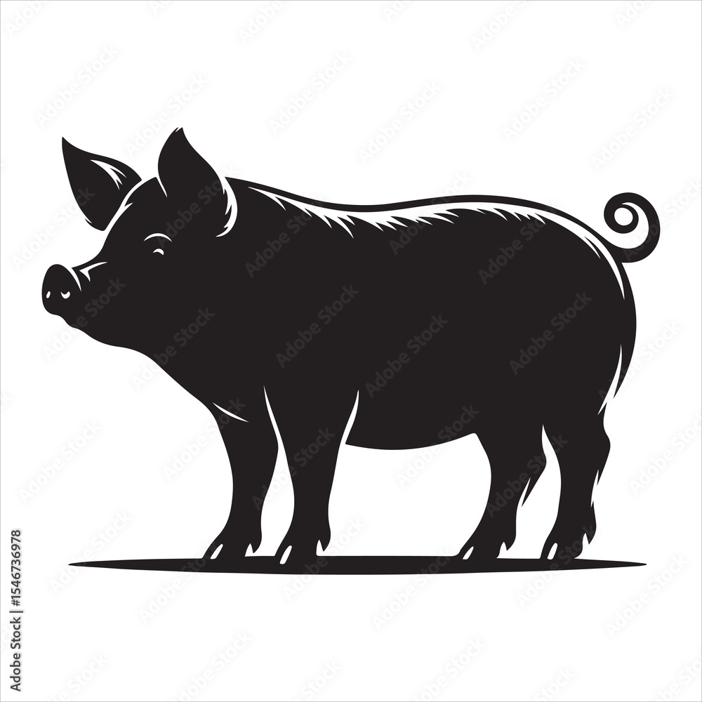 Obraz premium Silhouette vector of a pig standing on a white background