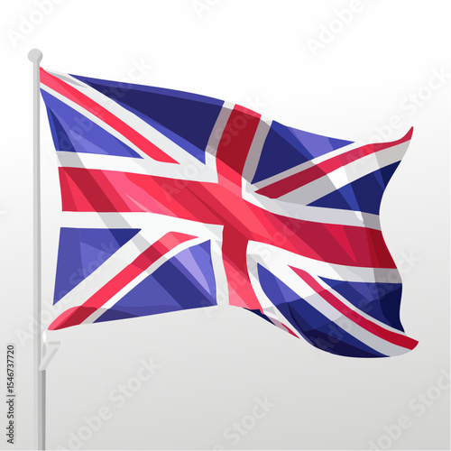 A Clean Vector Illustration of the United Kingdom Flag (Union Jack) in Bold Red, White, and Blue Colors with Crisp Lines and Scalable Design, Representing British Identity and Heritage