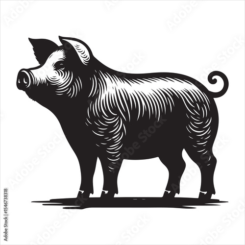 Silhouette vector of a pig standing on a white background