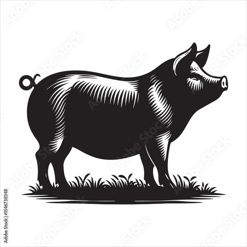 Silhouette vector of a pig standing on a white background