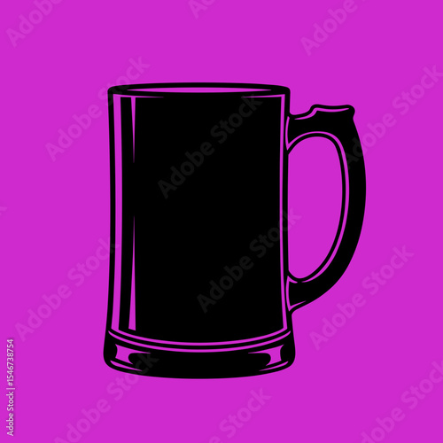 Silhouette of a beer mug on a purple background, minimalistic design, copy space