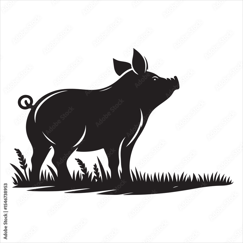 Fototapeta premium Silhouette vector of a pig standing on a white background