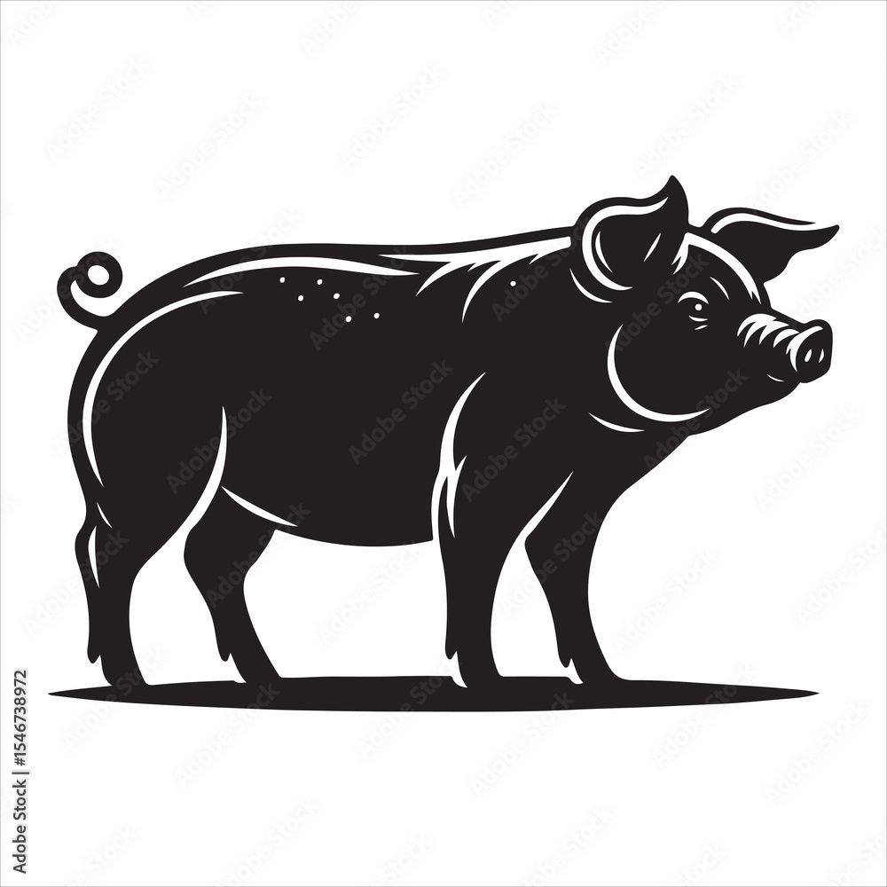 Fototapeta premium Silhouette vector of a pig standing on a white background
