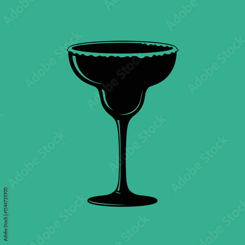 Silhouette of a margarita glass on a teal background, minimalistic design, copy space