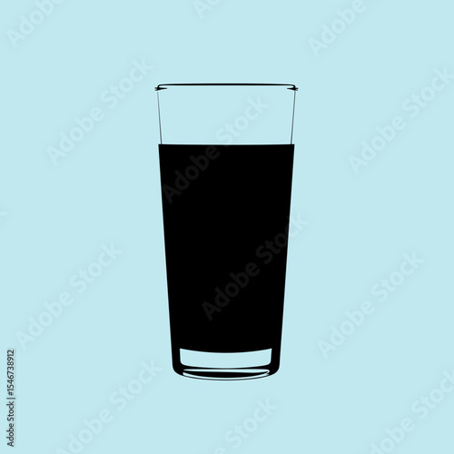 Silhouette of a tall glass on a light blue background, minimalistic design, copy space
