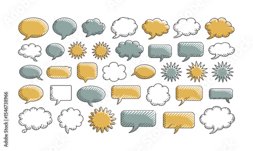 Modern vector illustration featuring a diverse set of hand-drawn speech bubbles, easily editable and scalable