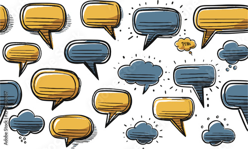 Modern vector illustration featuring a diverse set of hand-drawn speech bubbles, easily editable and scalable