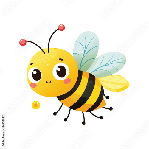 Cute cartoon bee flying illustration isolated on white background