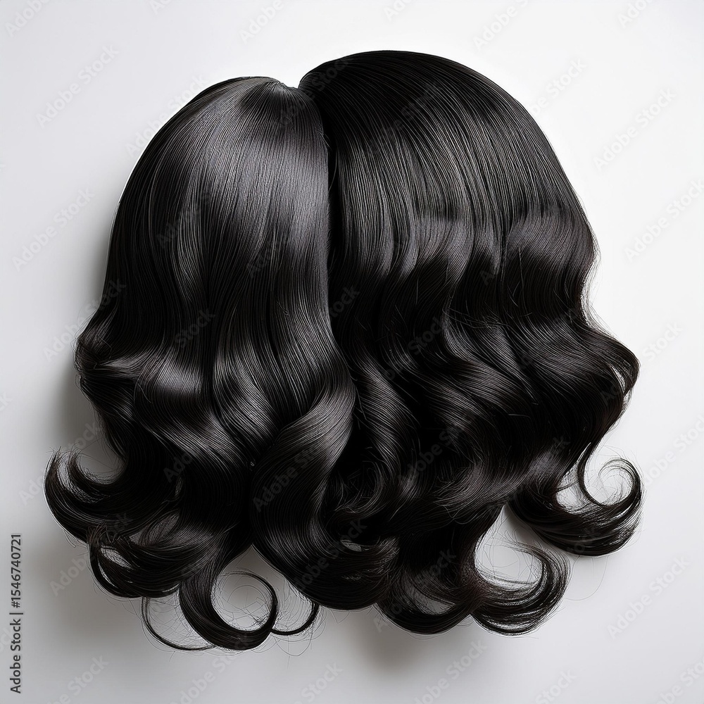 Fototapeta premium Illustrate the variety in a pack of black women's wigs on a clear background
