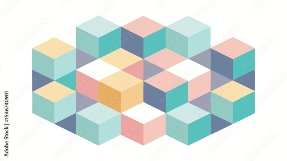 Fototapeta premium Colorful abstract cubes illustration with seamless pattern suitable for modern design concepts