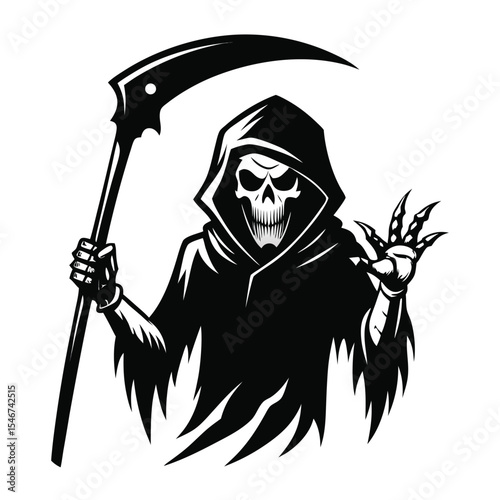 Grim reaper with scythe isolated on white background