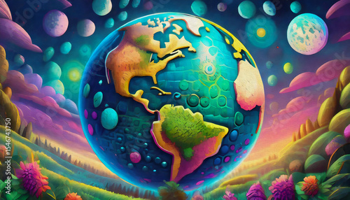 oil painting style i illustration planet earth in space