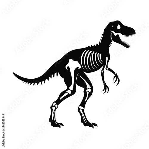 Silhouette of a dinosaur skeleton isolated on white background