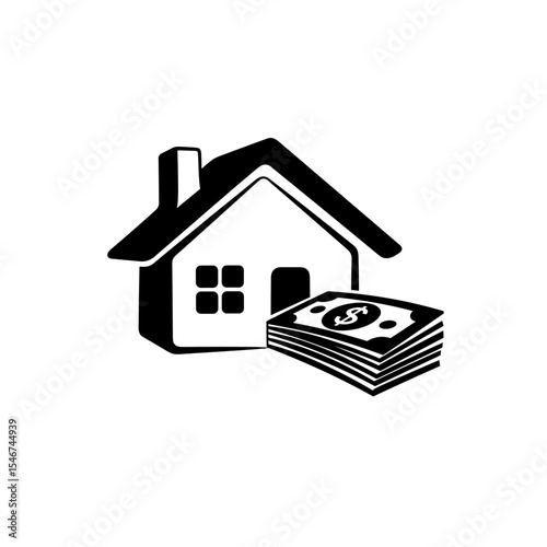 House icon with stacked money symbolizing real estate investment  