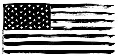 Black and white distressed American flag in grunge style  
