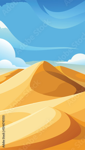 Desert landscape illustration featuring sand dunes clouds and clear blue sky suitable designs
