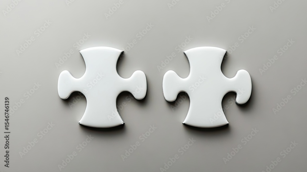 Fototapeta premium Two white puzzle pieces against a gray background.