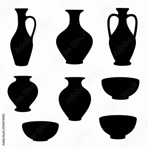 Antique vases and bowls black silhouette