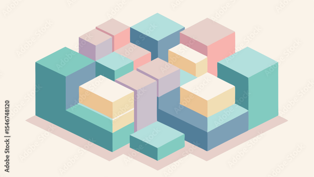 Obraz premium Isometric cube arrangement in pastel colors on white background for design projects