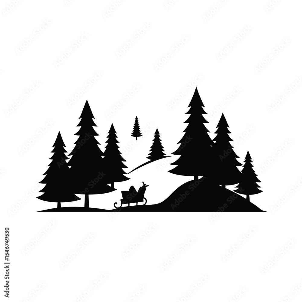 Fototapeta premium Winter Wonderland Silhouette Christmas Sleigh in Snowy Forest