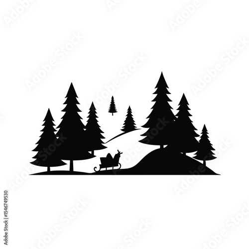 Winter Wonderland Silhouette Christmas Sleigh in Snowy Forest