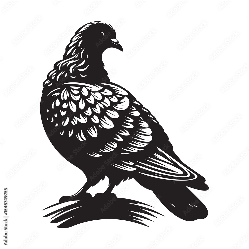 Fototapeta premium Silhouette vector of a pigeon in flight on white background