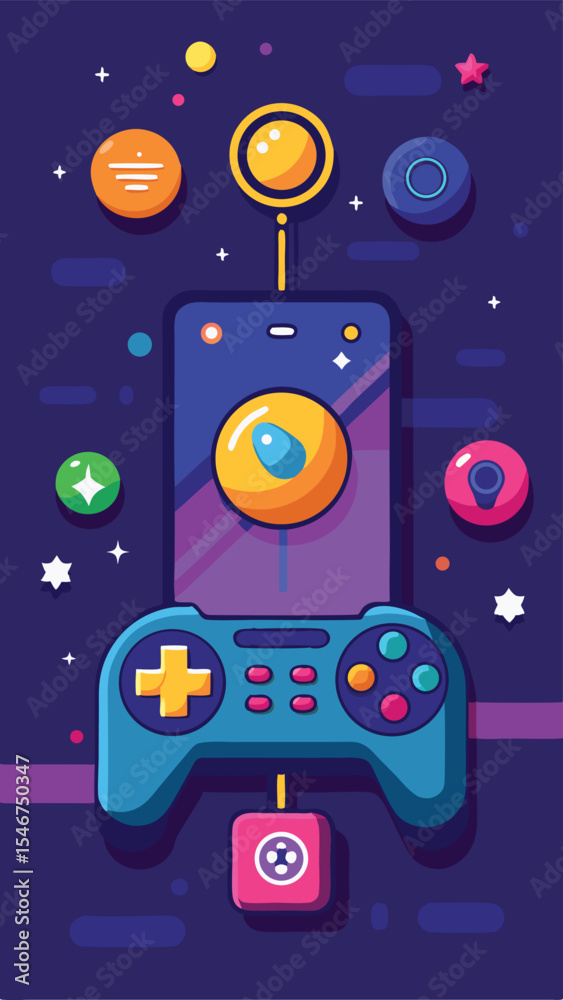 Fototapeta premium Modern smartphone and game controller illustration on transparent background