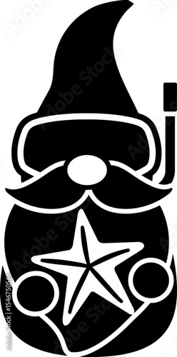 Cute summer gnome silhouette vector isolated. 
Funny beach gnome and starfish illustration.
Transparent background. svg.
