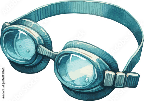 Vector watercolor painted illustration of swimming goggles