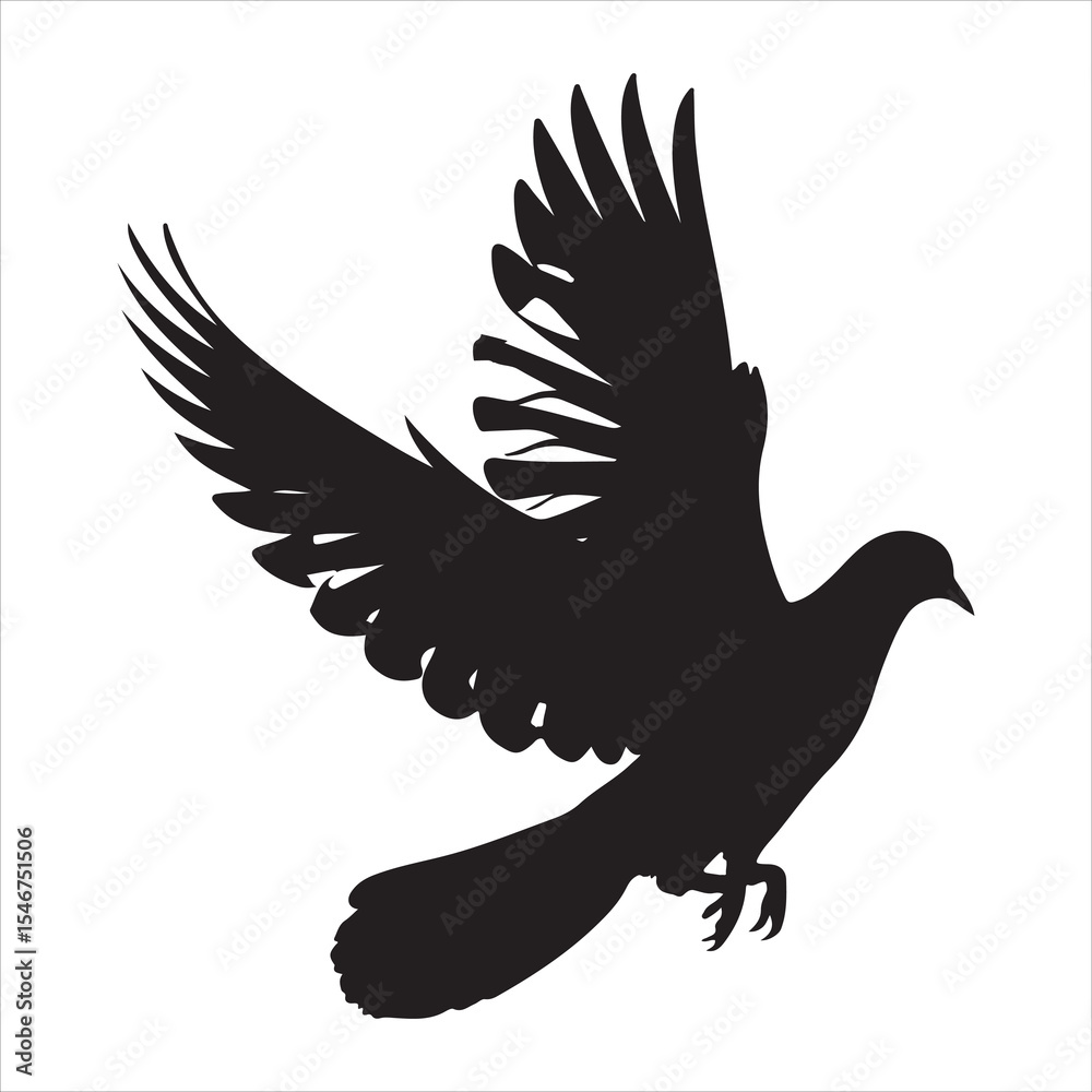 Obraz premium Silhouette vector of a pigeon in flight on white background